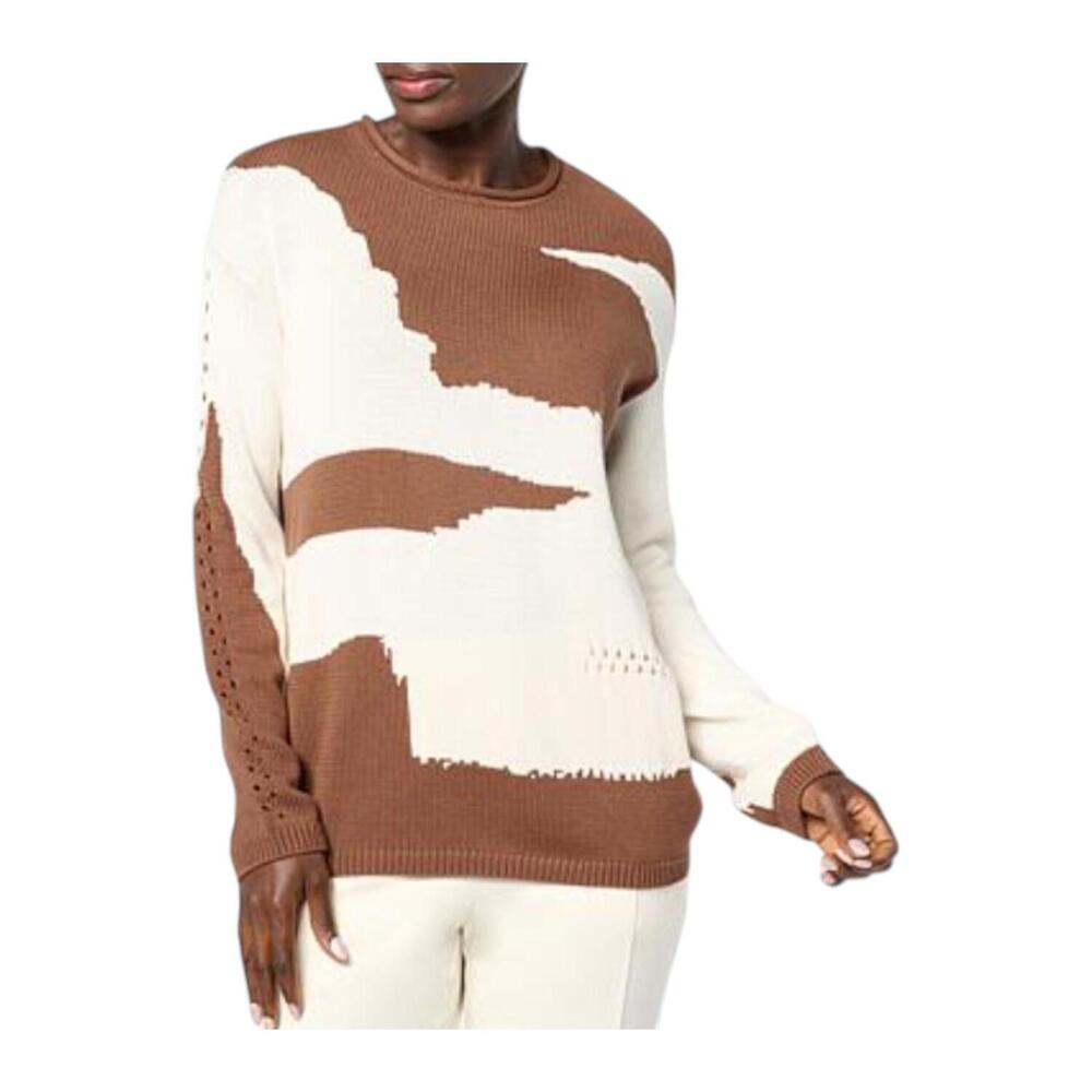 WynneCollection Women's Cotton-Blend Intarsia Sweater Chocolate/Cream - Regular